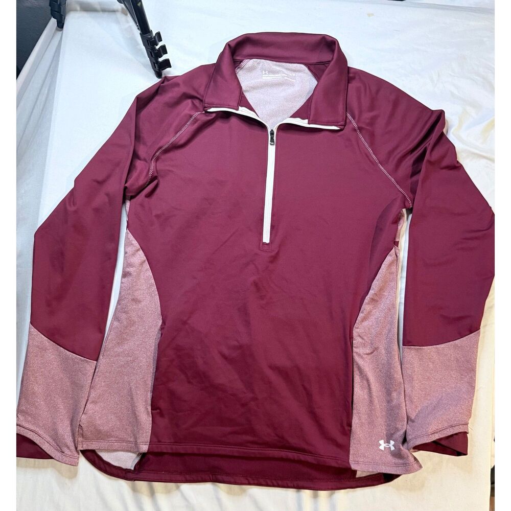 Under Armour ColdGear 1/4 Zip Pullover Burgundy Pink Gray Fitted Large